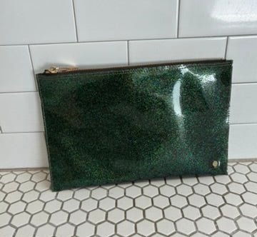 Hobo Emerald Green Glitter Patent Leather Zip Clutch