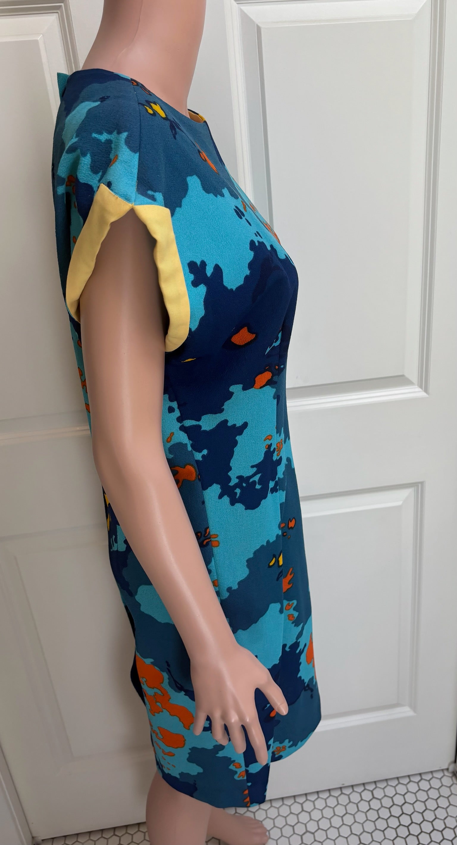Vintage 1960s Abstract Map Print Shift Dress