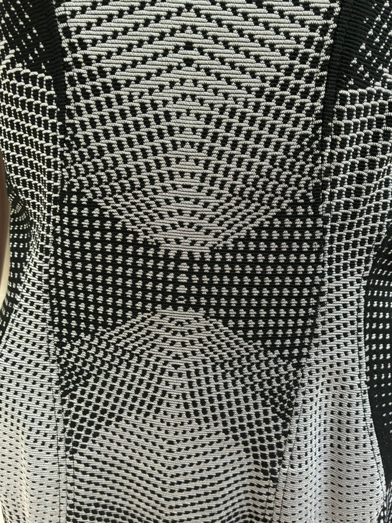 Diane von Furstenberg DVF Optical Illusion Jacquard Dress | Black & White | Ruffle Hem | Size 10