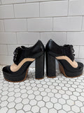 Jeffrey Campbell Black & Nude Lace-Up Platform Heels — 6" Platform, Size 8.5