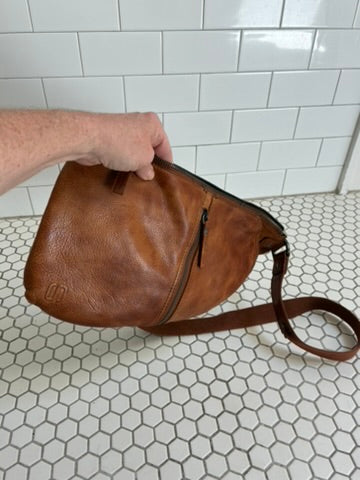 Spikes & Sparrow Distressed Leather Sling Bag in Cognac