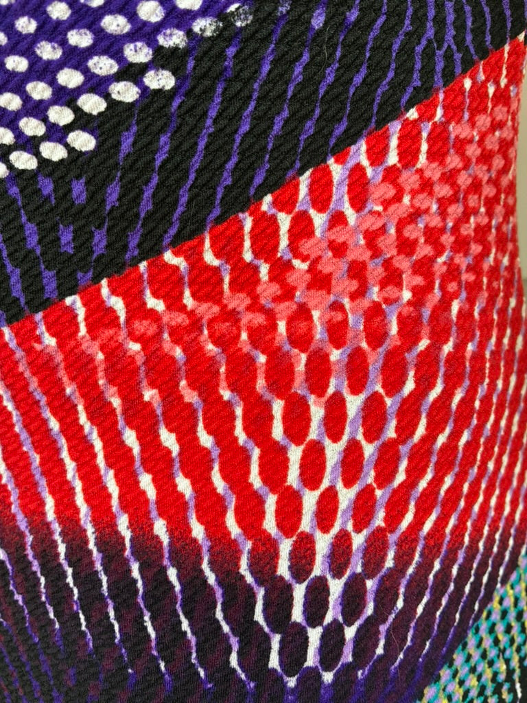 Vespar Multi-Pattern Bodycon Midi Dress | Purple, Red & Teal Chevron | Cap Sleeve | Size L