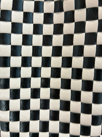 Checkerboard Woven Leather Mini Crossbody Phone Bag | Black & White | Braided Rope Strap | Zip Top