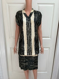 Vintage 1960s Abstract Brushstroke Two-Piece Set | Tunic & Pencil Skirt | Black & Cream | Size 4