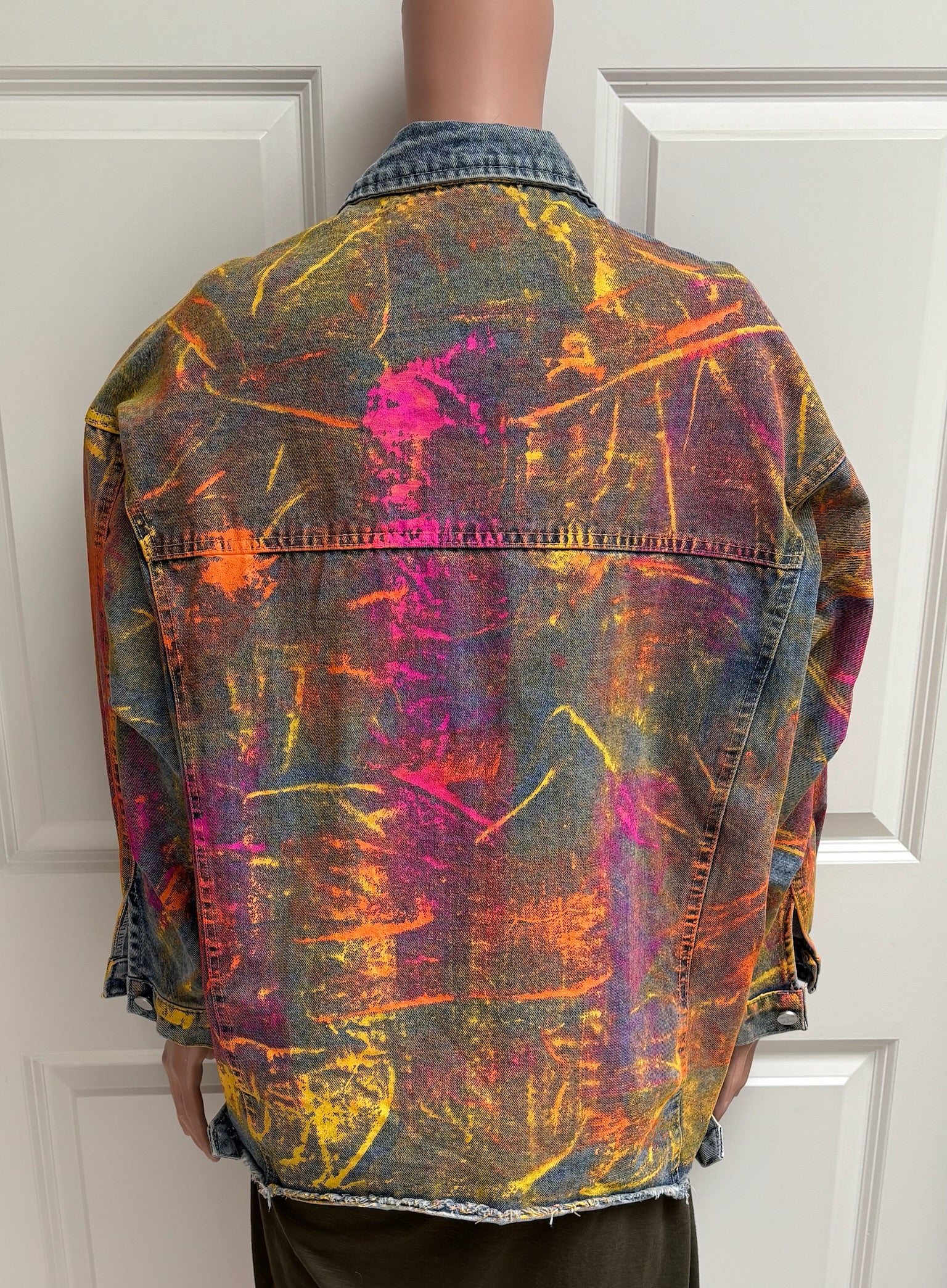 AKIRA Neon Graffiti Splatter Denim Jacket — Oversized