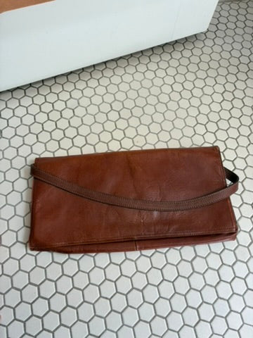 Vintage Linea Piero Italian Genuine Leather Two-Tone Envelope Clutch | Cognac & Black | Brass Lock