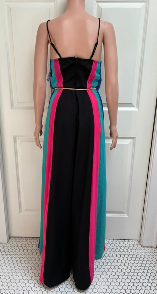 AKIRA Black Jumpsuit with Colorful Side Panels – New with Tags, Size Medium