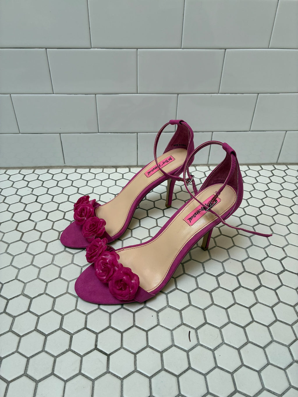 Betsey Johnson Fuchsia Rose Stiletto Sandals — Size 8.5