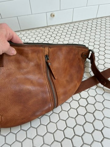 Spikes & Sparrow Distressed Leather Sling Bag in Cognac