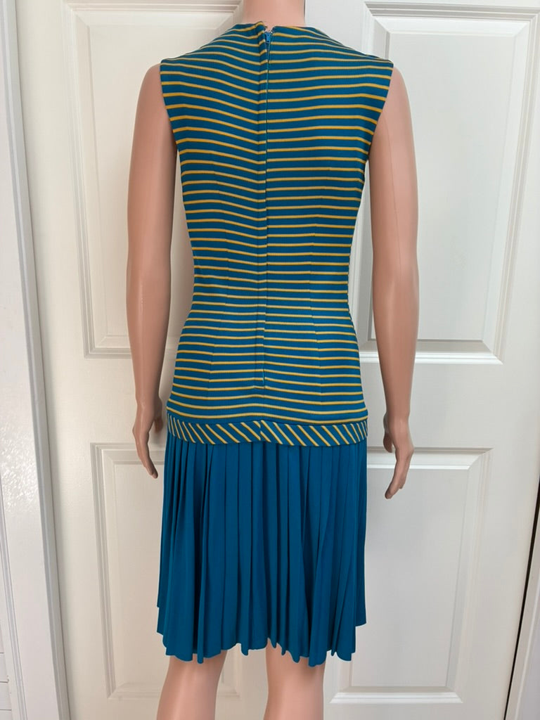 Vintage Drop Waist Striped Knit Dress- Medium