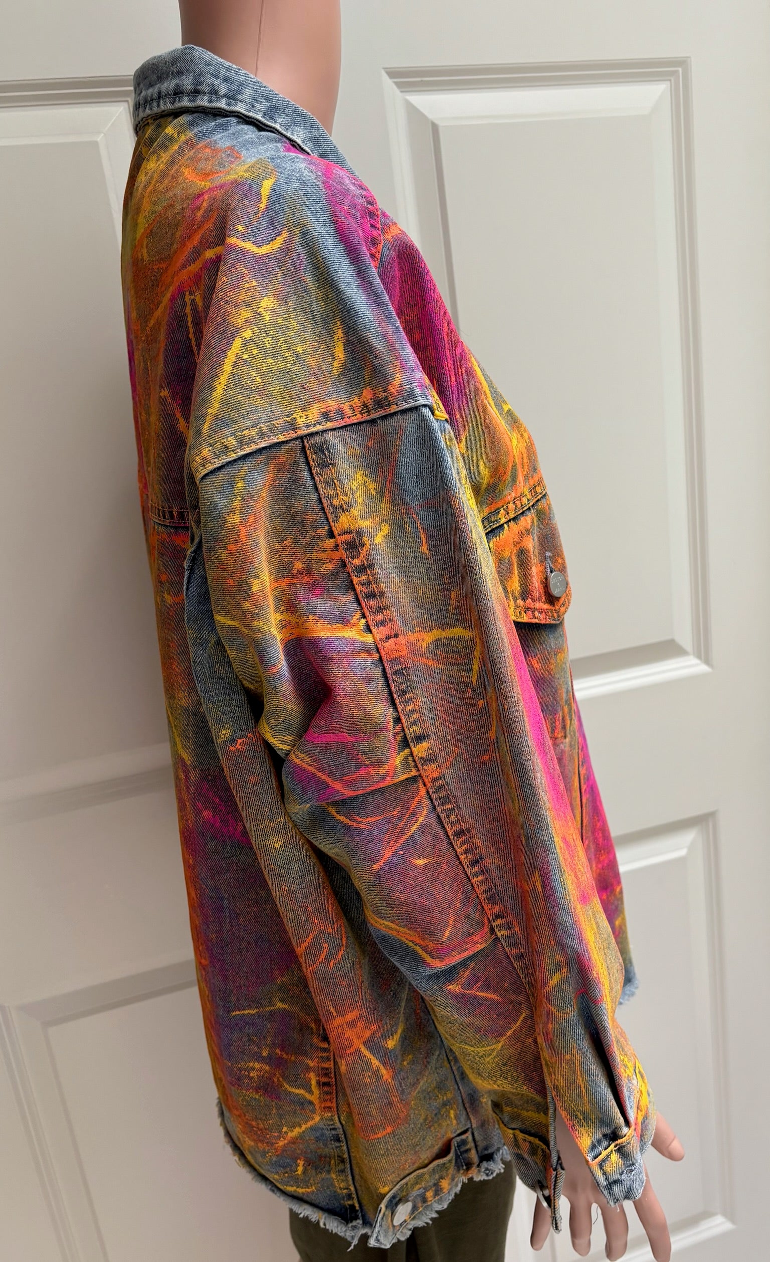 AKIRA Neon Graffiti Splatter Denim Jacket — Oversized