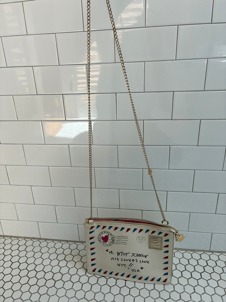 Betsey Johnson S.W.A.K. Airmail Envelope Crossbody Bag | Gold Chain | Hot Pink Rose Interior