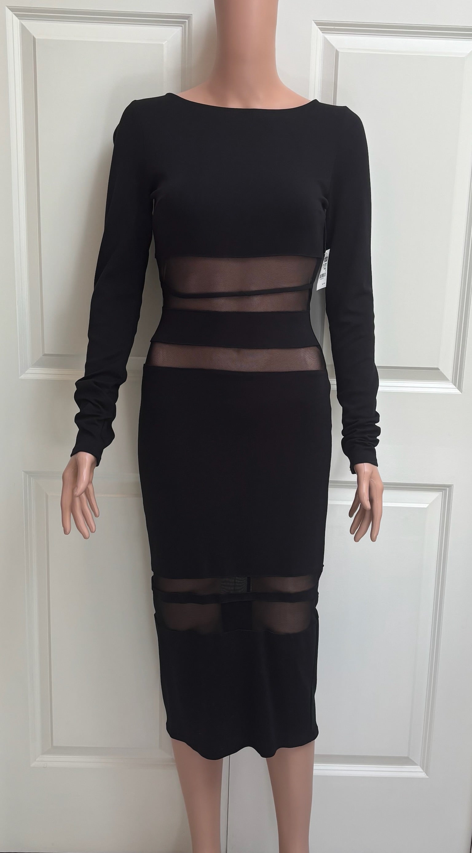 Black Bodycon Dress with Sheer Panels