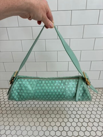 Latico Genuine Leather "Oxidized" aquamarine polka dot Baguette Bag | Gold Hardware