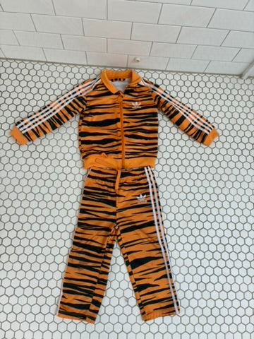 Adidas Originals Tiger Print Kids Tracksuit Set | Orange & Black | Size 18-24 Months