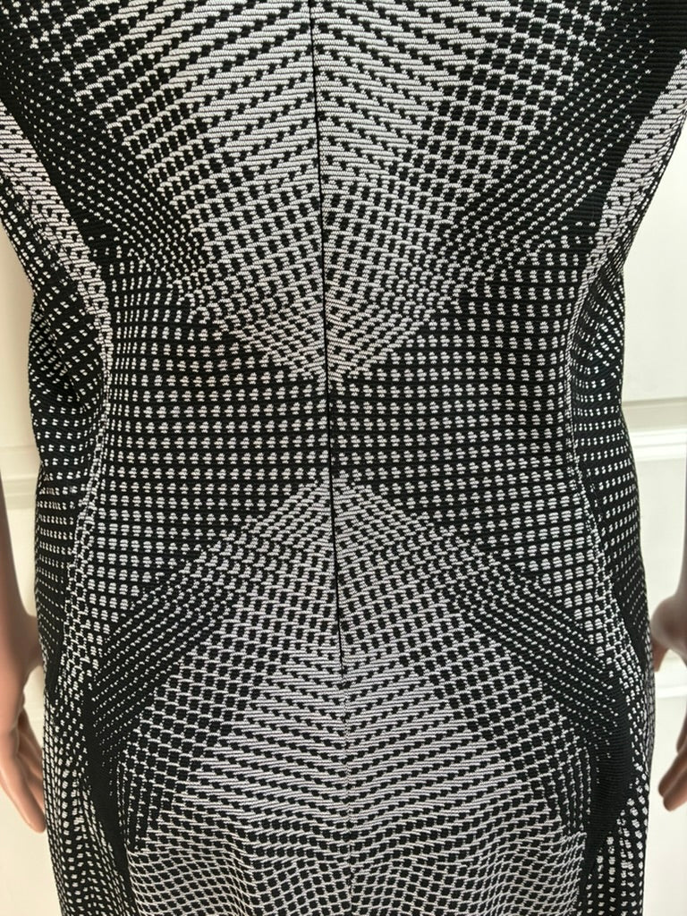 Diane von Furstenberg DVF Optical Illusion Jacquard Dress | Black & White | Ruffle Hem | Size 10
