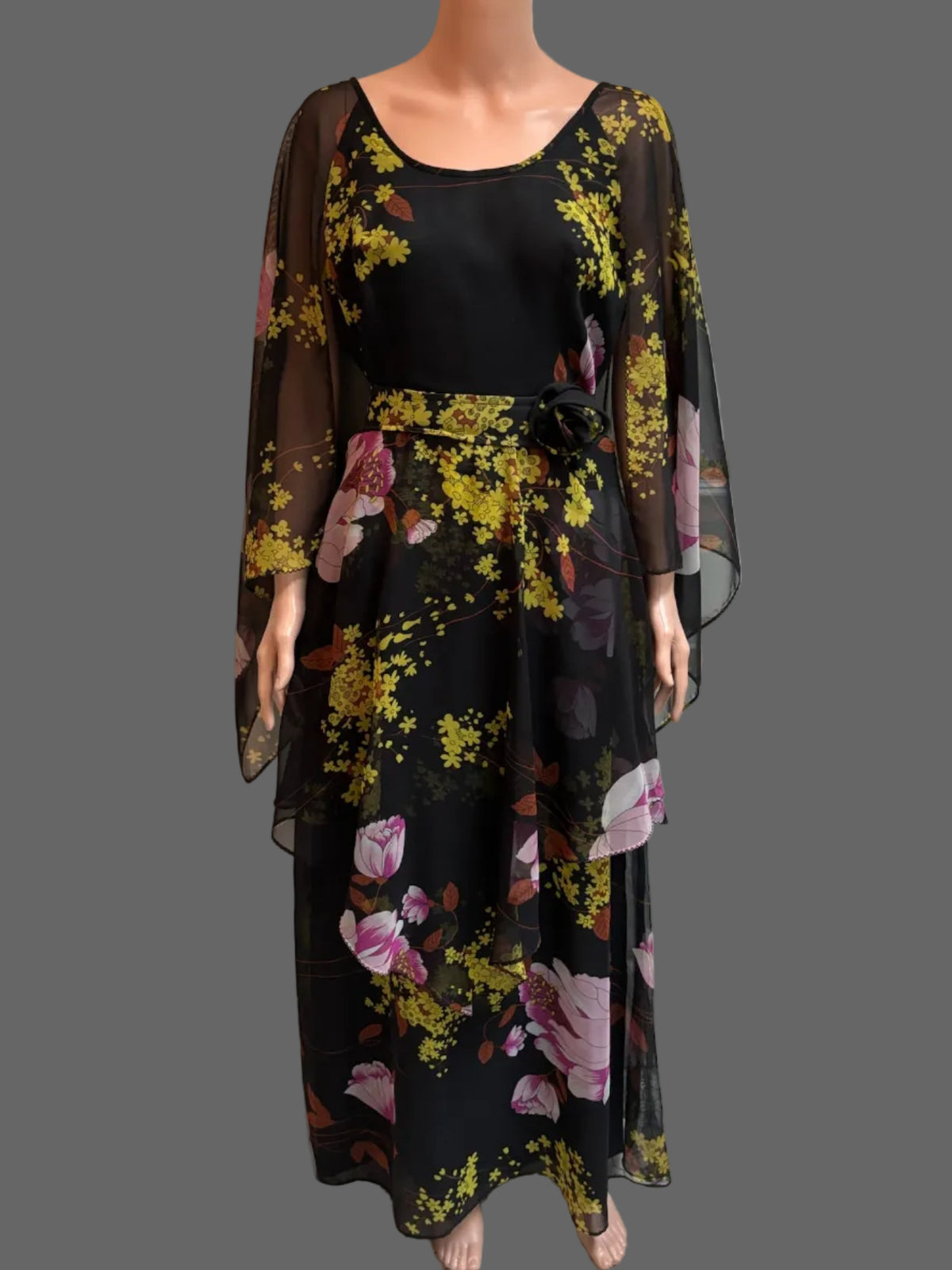 Vintage Carnegie of London Layered Chiffon Dress | Sheer Spin-Out Skirt | Size 14
