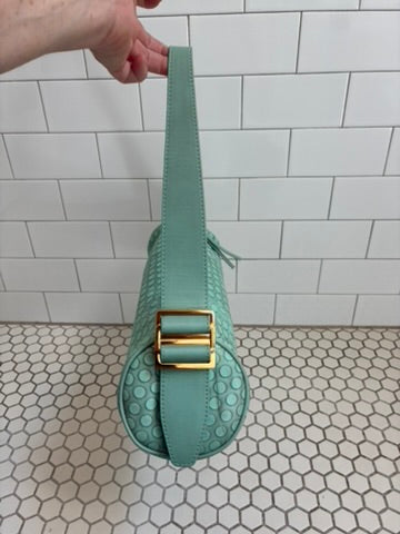 Latico Genuine Leather "Oxidized" aquamarine polka dot Baguette Bag | Gold Hardware