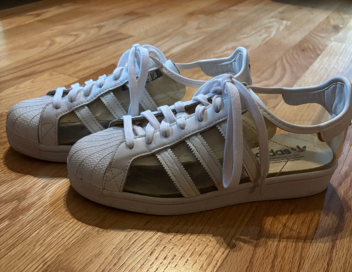 Vintage Adidas Clear Transparent Sneakers | White 3-Stripe Shell Toe | US Women's 9