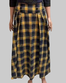 Vintage Yellow Plaid Soft Wool A-Line Ankle Skirt | Flat Front, Elastic Back | US Size 10