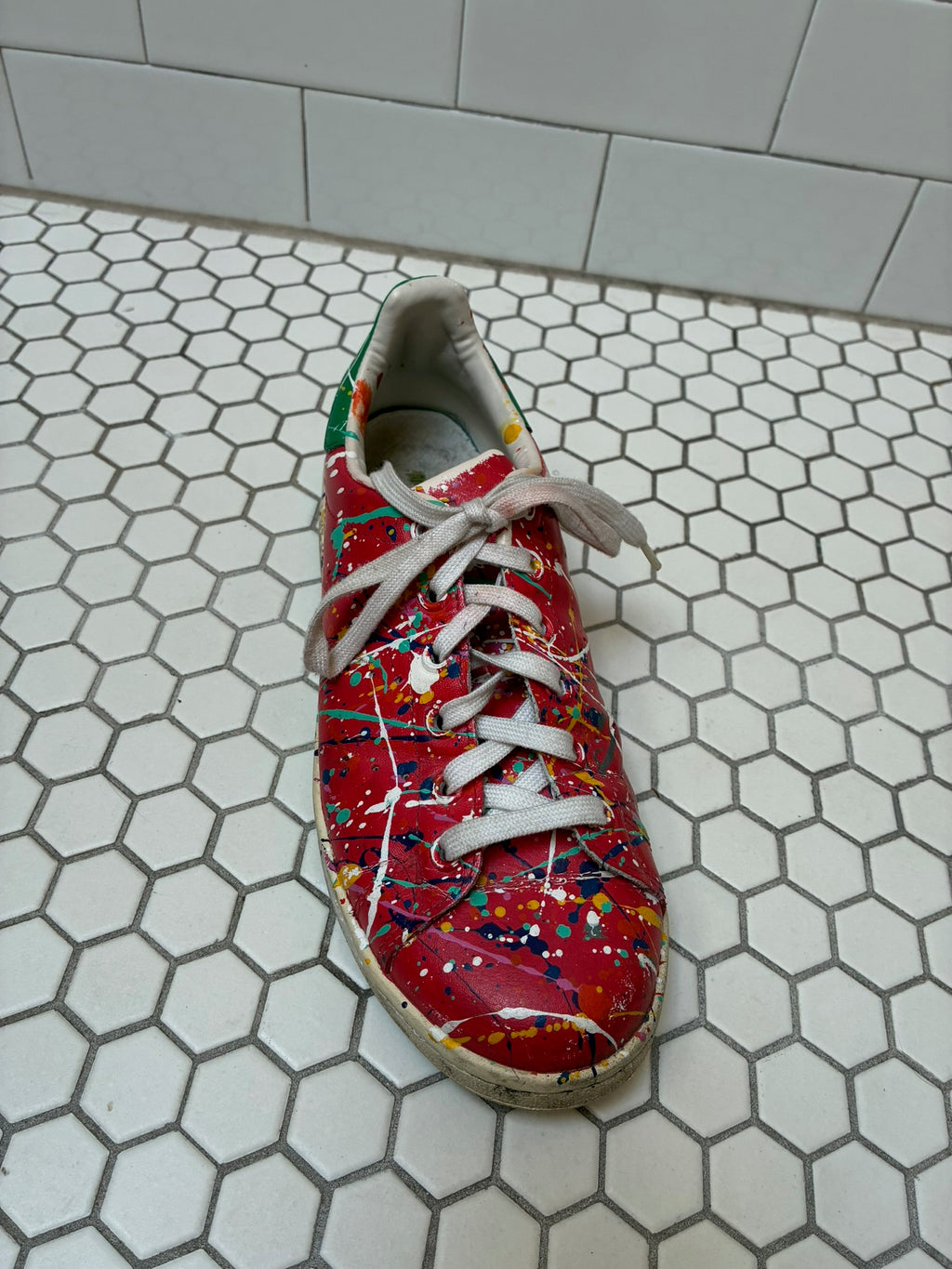 RARE Stan Smith Adidas paint splatter red shoes