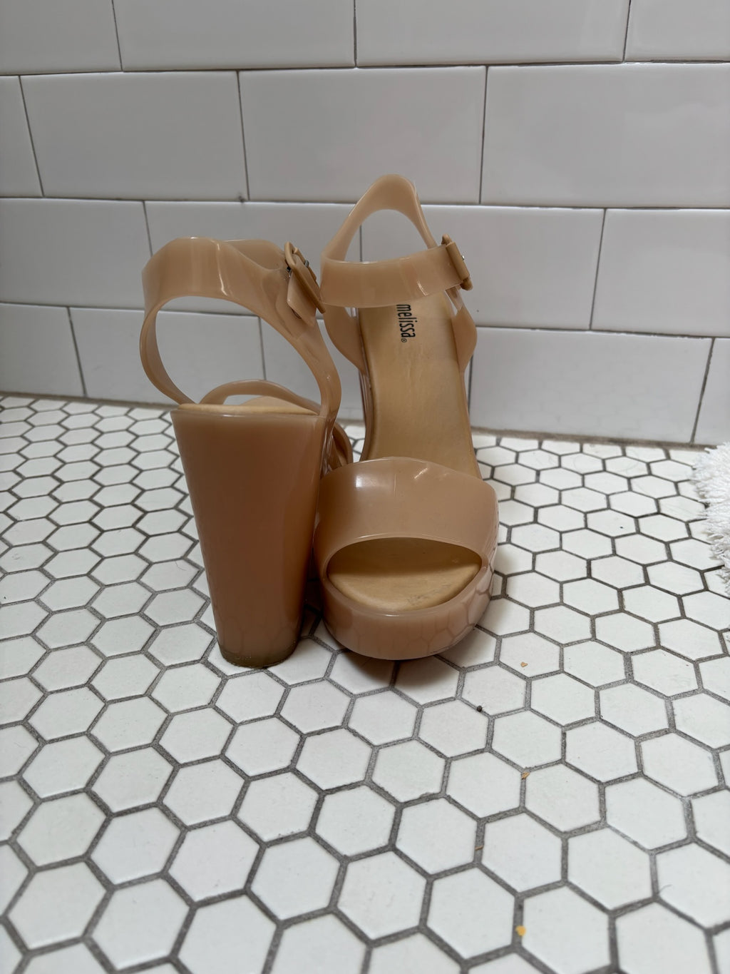 Melissa Nude Jelly Platform Block Heel Sandals — Size 8.5