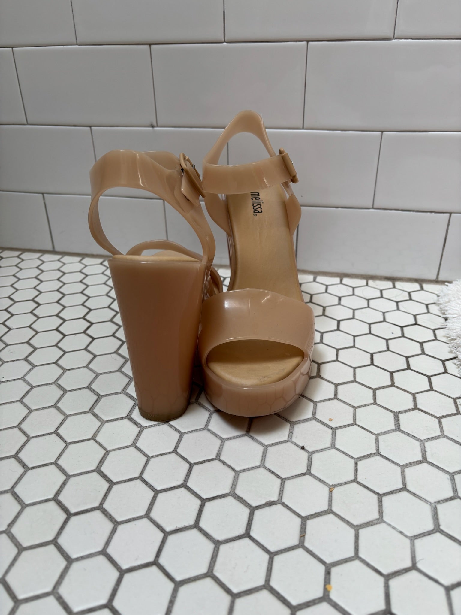 Melissa Nude Jelly Platform Block Heel Sandals — Size 8.5