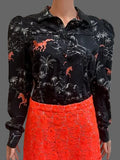 ASOS Black Horse & Palm Tree Print Blouse | Puffy Sleeves | US Size 12