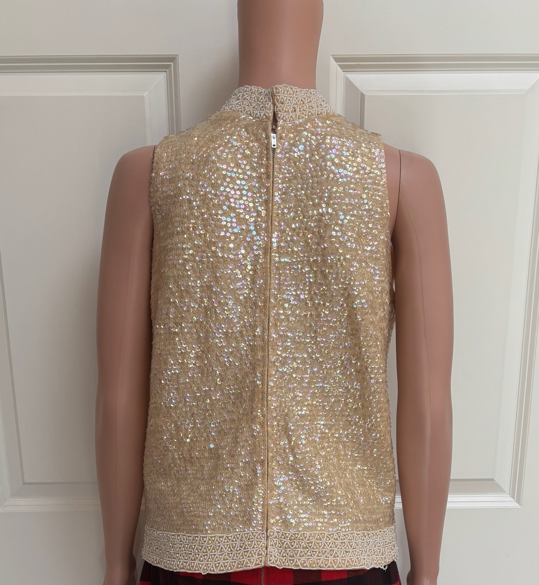 Giannino Vintage 1960s Gold Sequin & Pearl Mock Turtleneck Top — Size 8