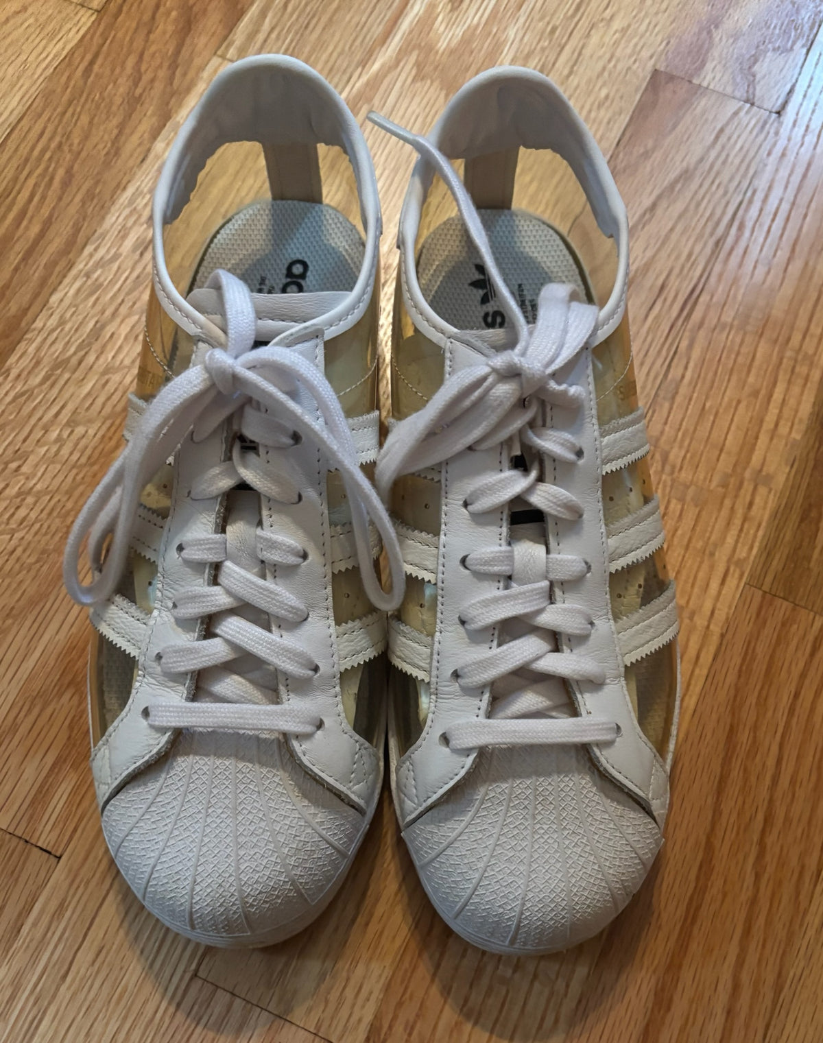 Vintage Adidas Clear Transparent Sneakers | White 3-Stripe Shell Toe | US Women's 9