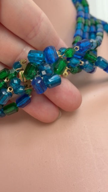Monet Vintage Multi-Strand Glass Bead Necklace in Sapphire & Emerald