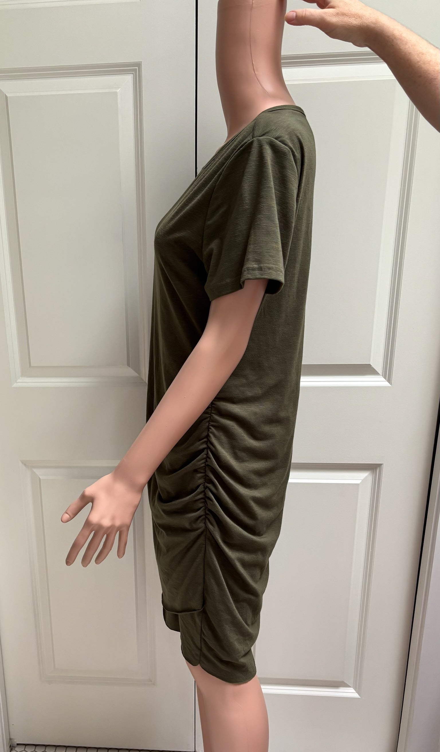 Olive Ruched T-Shirt Dress