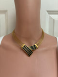 Vintage Gold-Tone Multi-Wire Collar Necklace with Black Enamel Pendant
