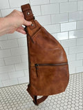 Spikes & Sparrow Distressed Leather Sling Bag in Cognac