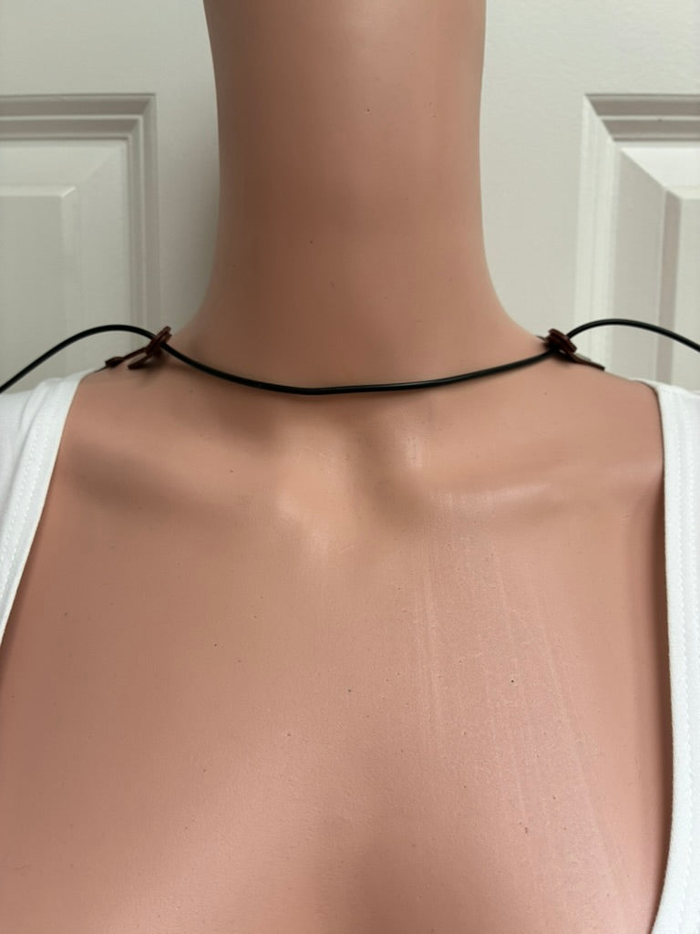 Artisan Dark Brown Interlocking Cross Bib Necklace on Black Cord