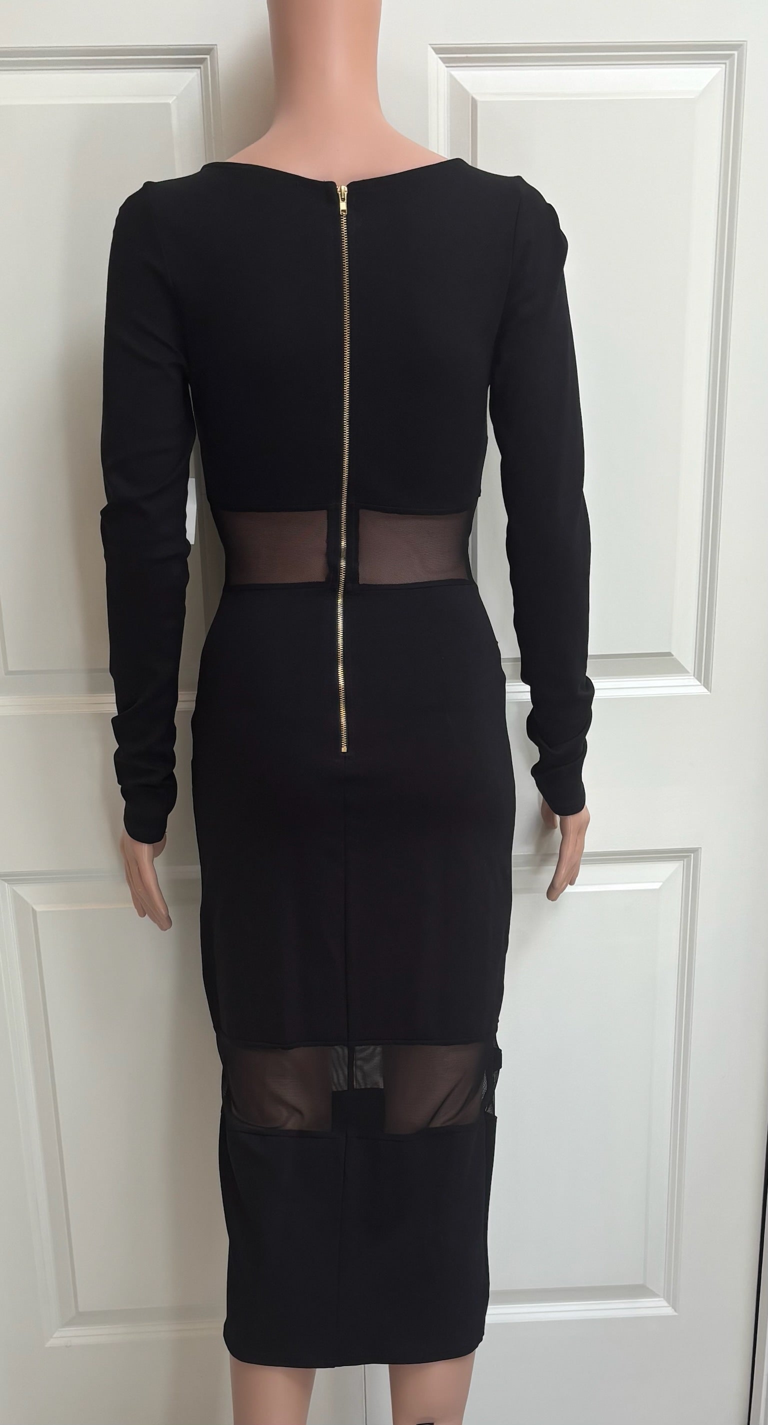 Black Bodycon Dress with Sheer Panels