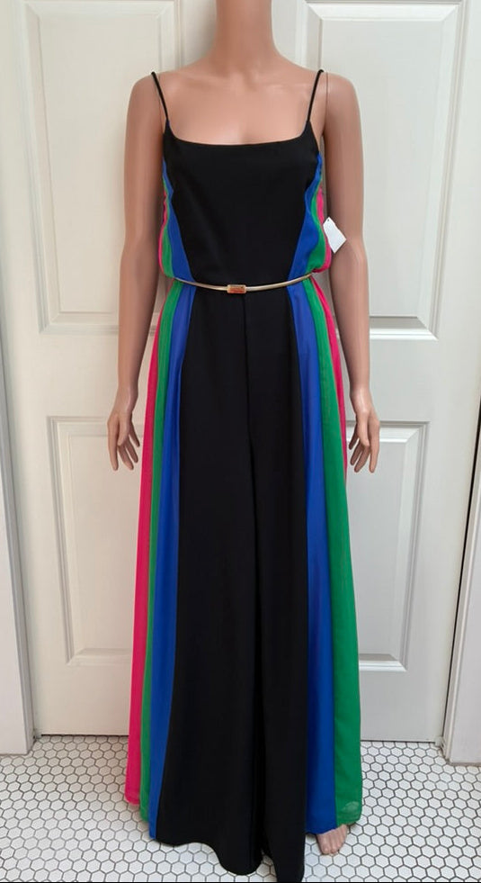AKIRA Black Jumpsuit with Colorful Side Panels – New with Tags, Size Medium