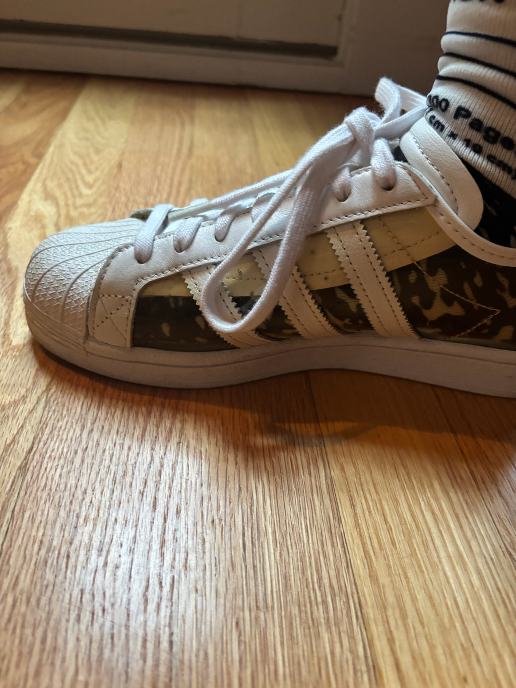 Vintage Adidas Clear Transparent Sneakers | White 3-Stripe Shell Toe | US Women's 9
