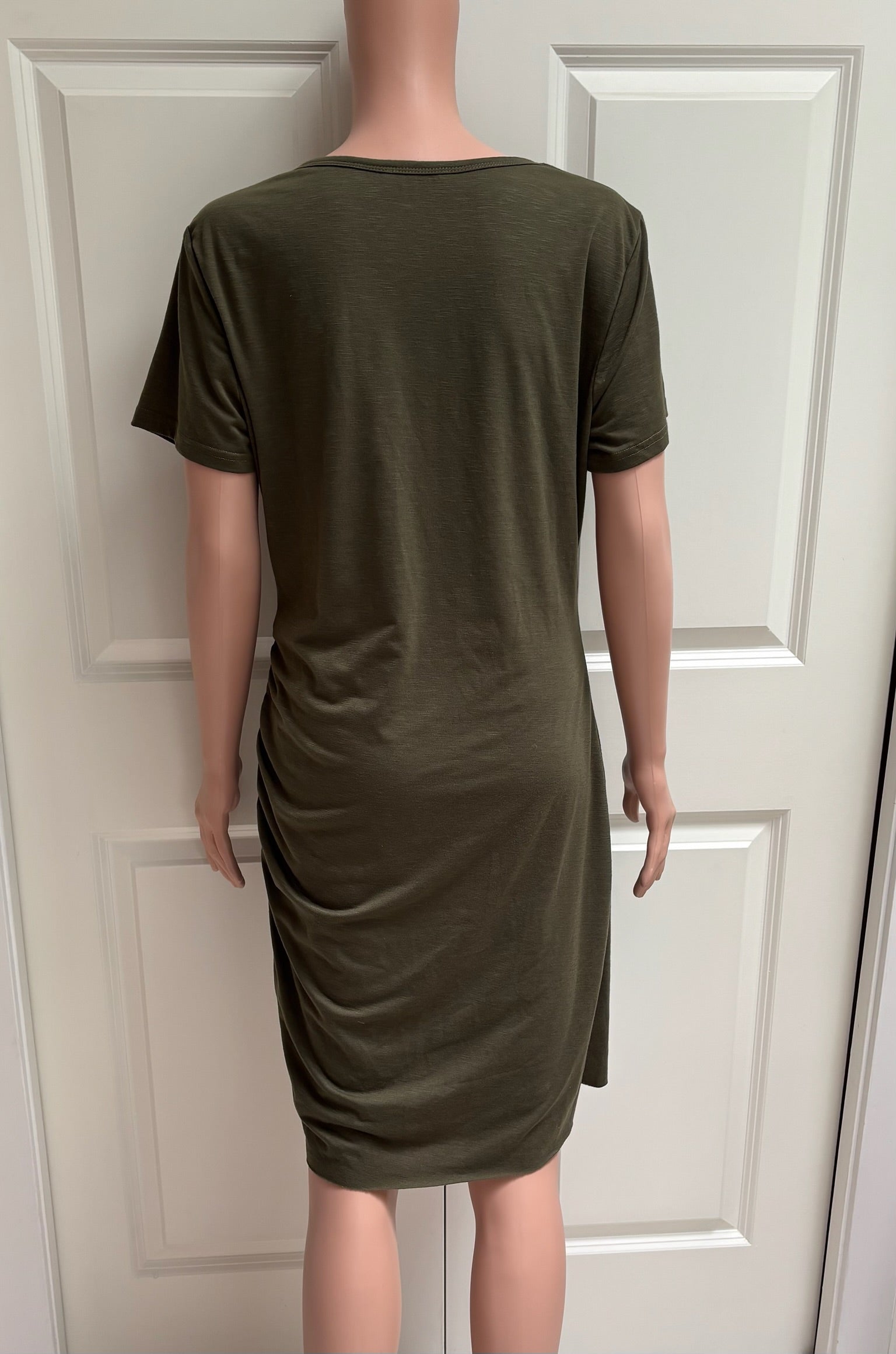 Olive Ruched T-Shirt Dress