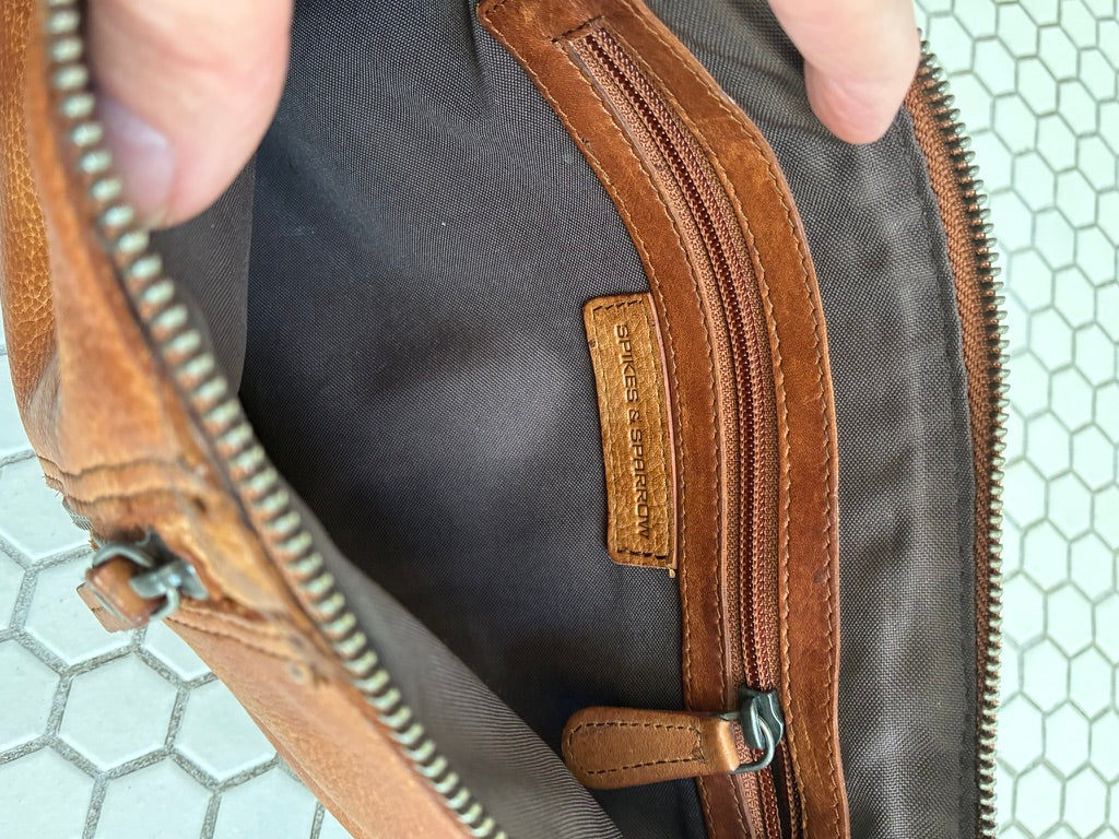 Spikes & Sparrow Distressed Leather Sling Bag in Cognac
