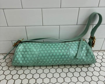 Latico Genuine Leather "Oxidized" aquamarine polka dot Baguette Bag | Gold Hardware