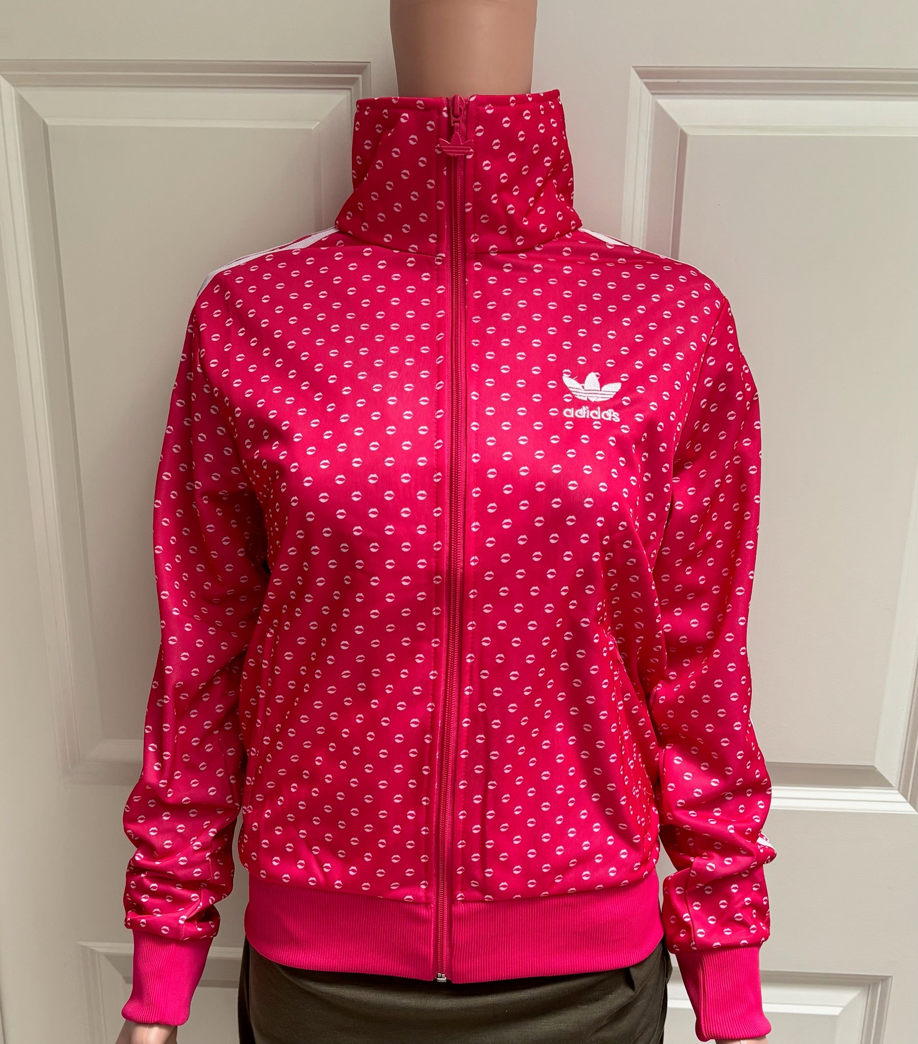 Adidas Originals Lips Print Track Jacket in Hot Pink- Medium