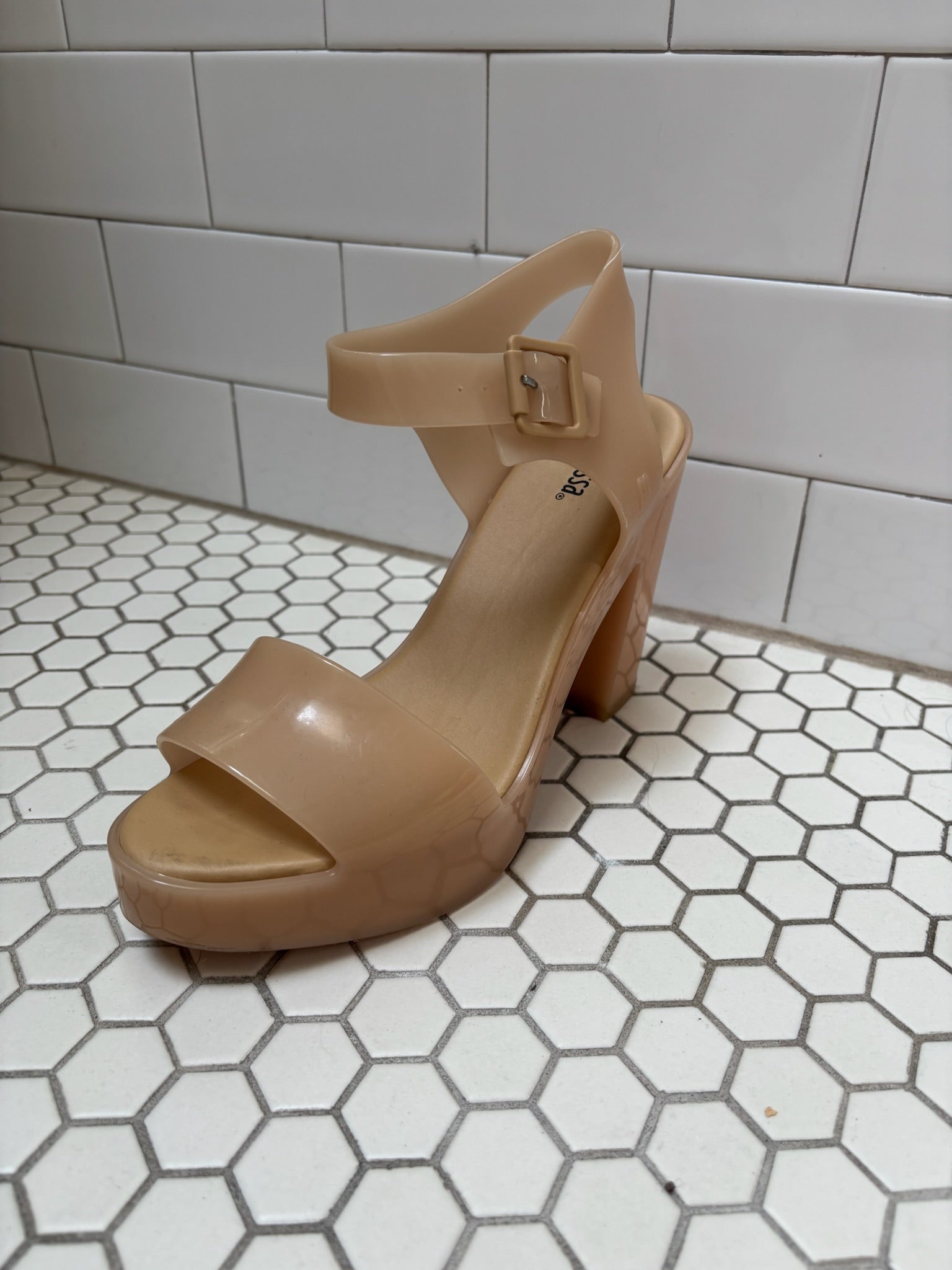 Melissa Nude Jelly Platform Block Heel Sandals — Size 8.5