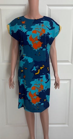 Vintage 1960s Abstract Map Print Shift Dress