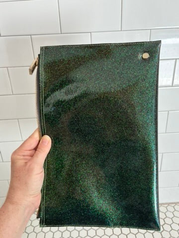 Hobo Emerald Green Glitter Patent Leather Zip Clutch