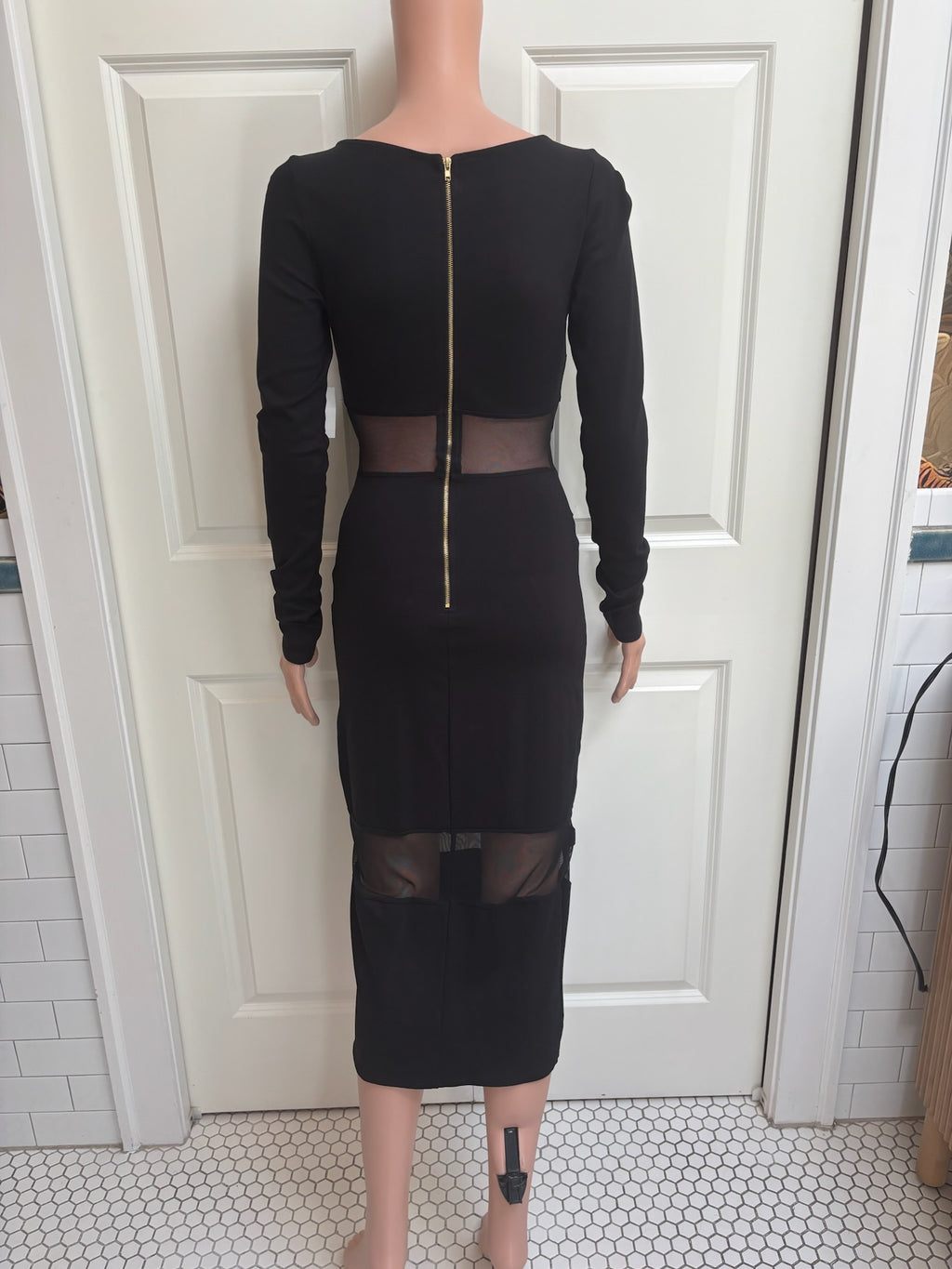Black Bodycon Dress with Sheer Panels