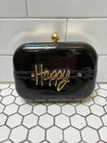 "Happy" Patent Black & Gold Minaudière Clutch