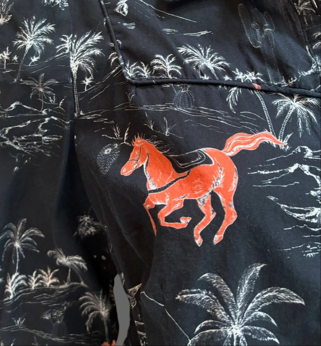 ASOS Black Horse & Palm Tree Print Blouse | Puffy Sleeves | US Size 12