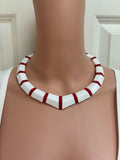 Vintage Red & White Lucite Choker Necklace with Hidden Barrel Clasp
