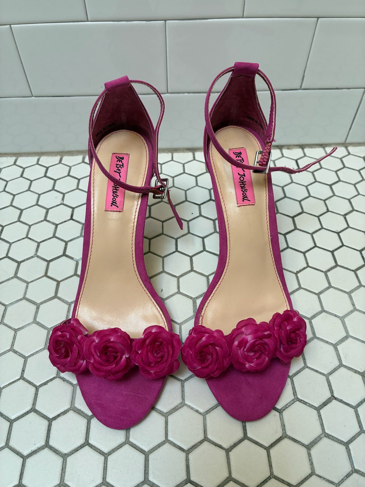 Betsey Johnson Fuchsia Rose Stiletto Sandals — Size 8.5
